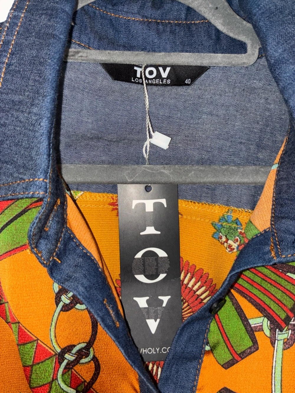 TOV Holy Patterned Maxi Shirt Button Dress With Denim Trim Size 40 New With Tag - Picture 6 of 11
